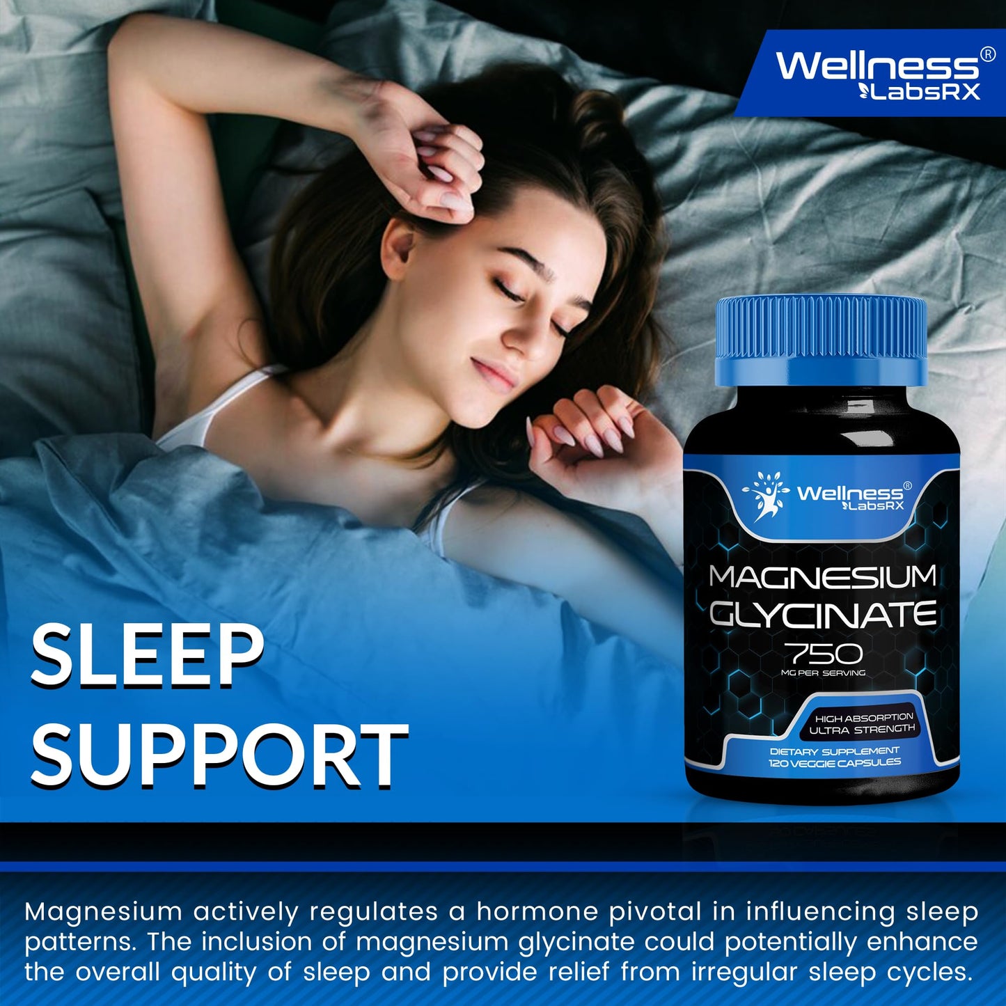 Magnesium Glycinate Capsules - 750mg | 120 Count, Magnesium Supplement for Women and Men - Pure Complex Glicinato De Magnesio, High Absorption, Heart Health, Sleep Supplement - 2 Packs