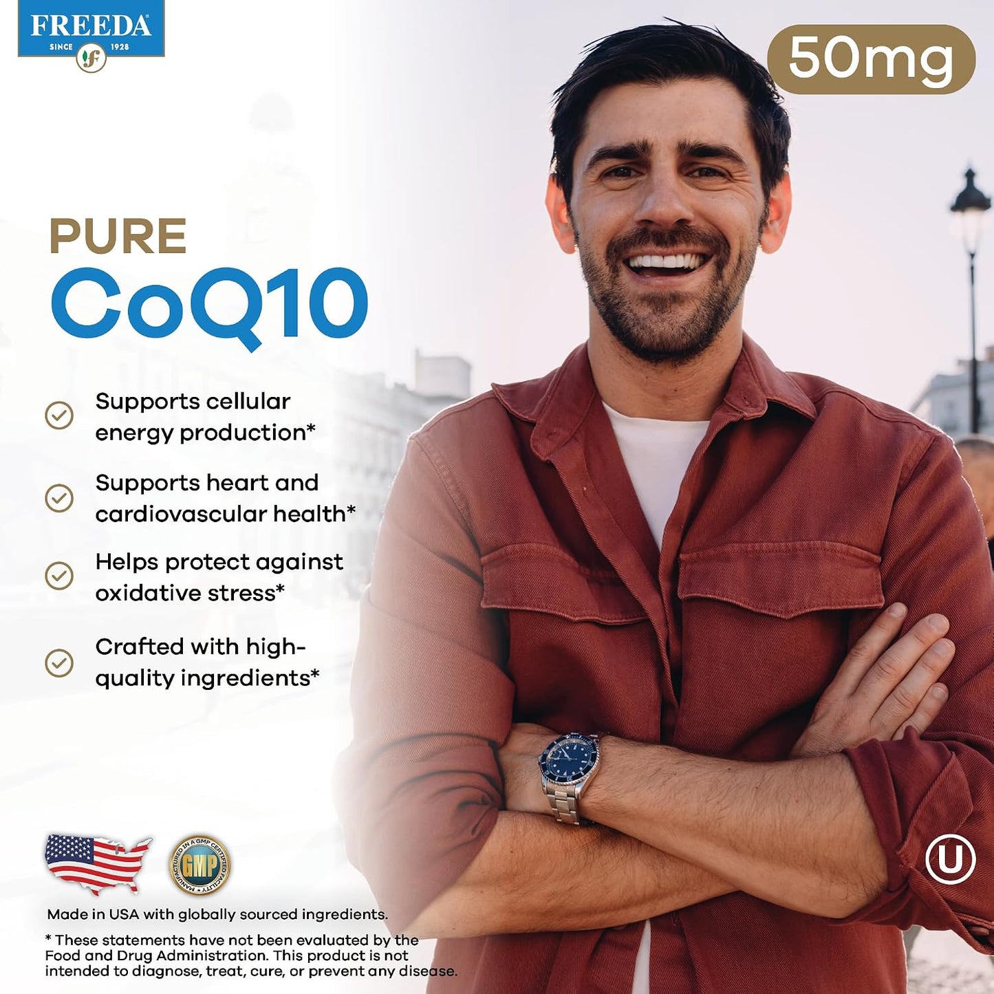 FREEDA CoQ10 50mg Vegan Coenzyme Q10 Supplement - 50 Count | Vegan Coq10 Supplement with 50mg Pure Ubiquinone to Support Cardiovascular Wellness, Healthy Aging, Gum Health