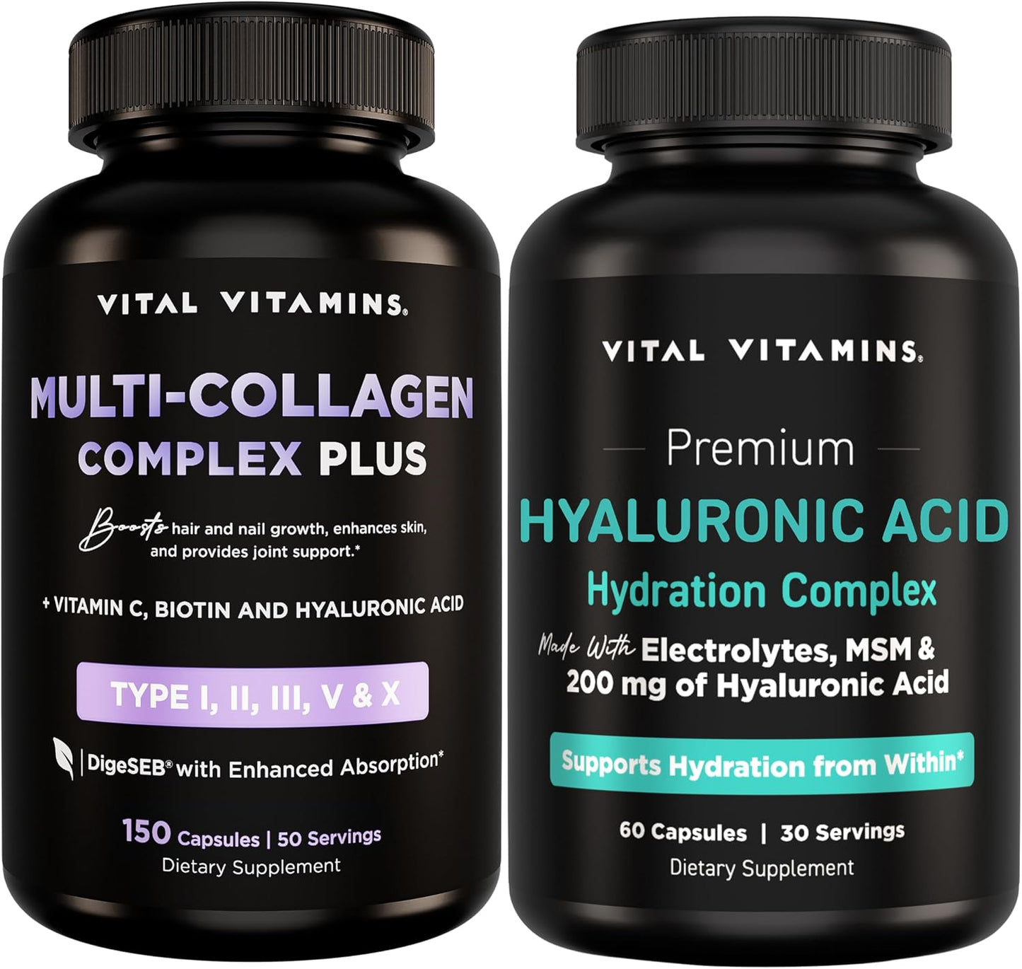 Vital Vitamins Multi-Collagen Plus 150 ct + Hyaluronic Acid Hydration Complex 60 ct