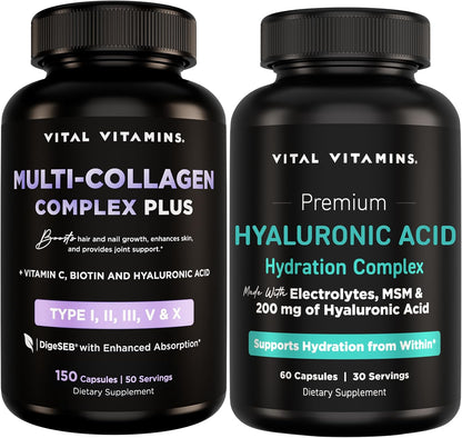 Vital Vitamins Multi-Collagen Plus 150 ct + Hyaluronic Acid Hydration Complex 60 ct