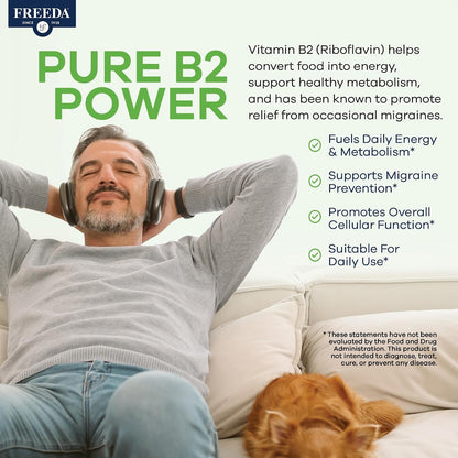 FREEDA Riboflavin Vitamin B2 Supplement - 50mg - 100 Tablets | Vegan & Kosher Riboflavin B2 50mg Tablets - Support Energy, Brain Function, Metabolism, and Nervous System Health