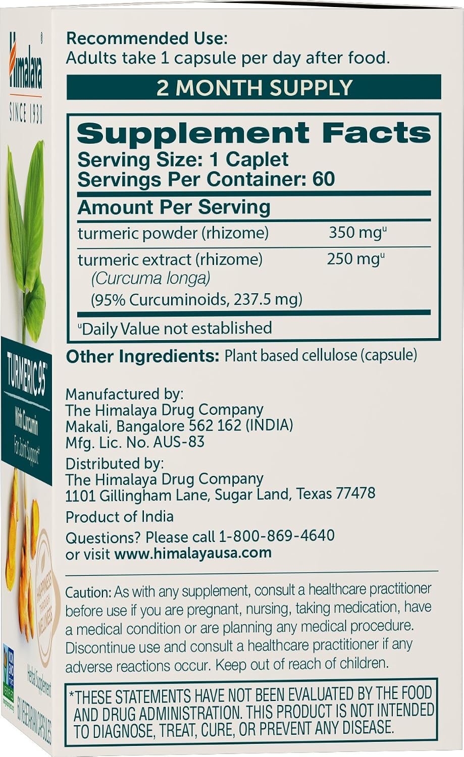 Himalaya Turmeric 95 Curcumin Supplement,Joint Support, 600 mg, 60 Capsules