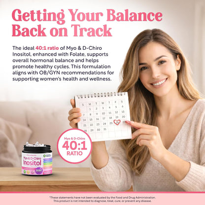 Myo-Inositol & D-Chiro Inositol Supplement for Women 240ct Ideal 40:1 Ratio