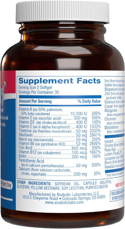 30-in-1 Adult Multivitamin with Iron - Antioxidant Rich Over 50 Multivitamin for Women and Men with Vitamins A C D E B Complex Zinc Magnesium Myo Inositol Lutein Lycopene & More - 1 Month Supply