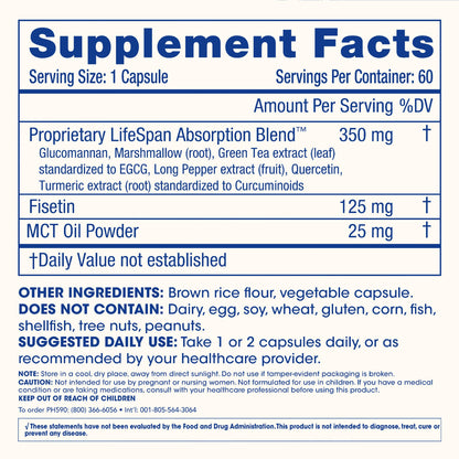 ProHealth Fisetin Supplements-15X Better Absorption from Polyphenol Blend + MCT Oil. 3rd Party Tested Pure. USA Manufactured. Powerful Antioxidant + Senolytic. Fisetin Supplement 125mg X 60 Servings
