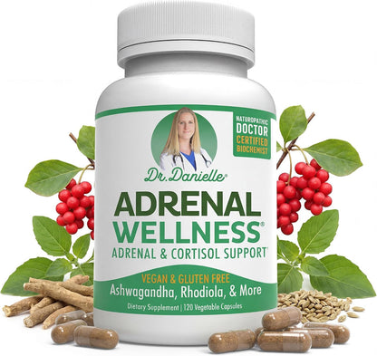 Adrenal Wellness Ashwagandha & More - Organic Mind, Body Support by Dr. Danielle, 120 Capsules