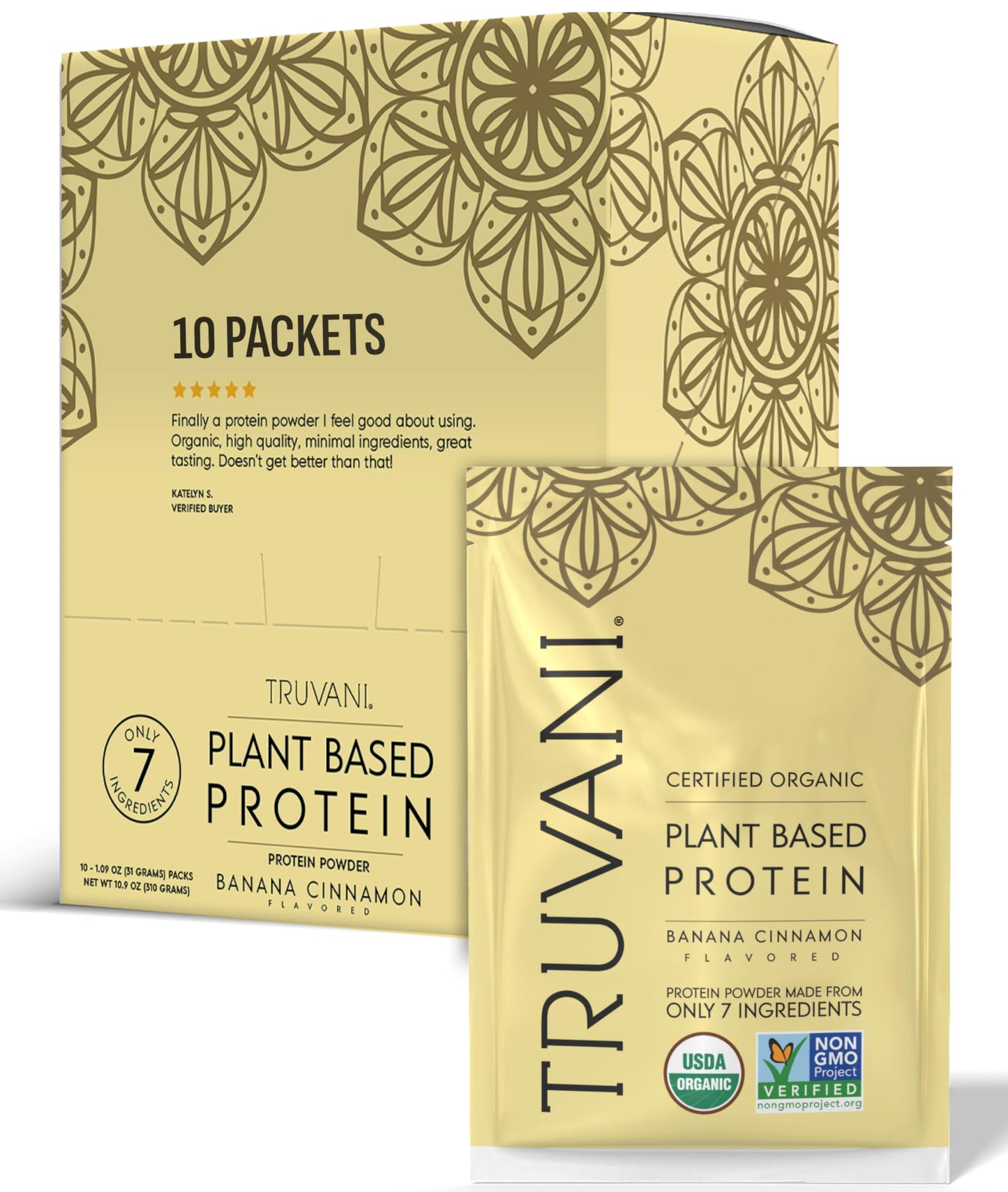 Truvani Organic Plant Based Protein Powder | Strawberry | 10 Servings | Vegan | 20g Pea Protein | Single Serving Travel Packets | Keto | Gluten & Dairy Free | Low Carb
