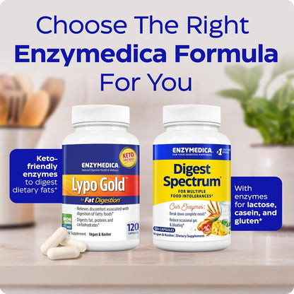 Enzymedica Lypo Gold - Protease, Amylase & Lipase Digestive Enzymes for Women & Men, Enzyme Supplement for Fat Digestion, Gut Health & Gallbladder Support, Helps Gas & Bloating, Gluten Free - 60 Caps