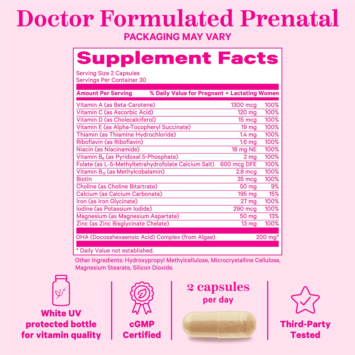 Pink Stork Total Prenatal Vitamins with DHA, Folate, Iron, Choline, and Vitamin B12 - Prenatals