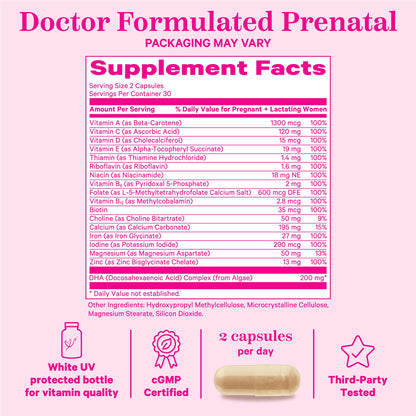 Pink Stork Total Prenatal Vitamins with DHA, Folate, Iron, Choline, and Vitamin B12 - Prenatals