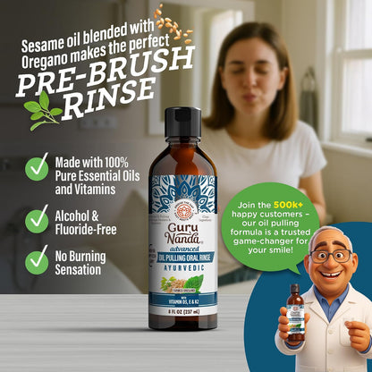 GuruNanda Advanced Oil Pulling Mouthwash with Oregano Oil & Sesame Oil, 8oz