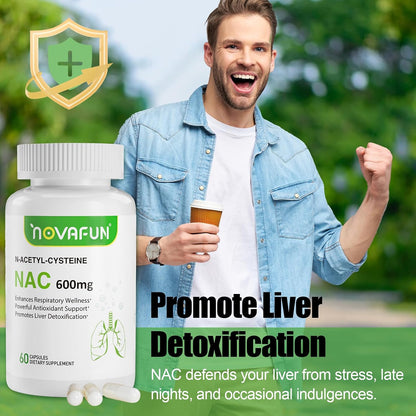 NAC Supplement N-Acetyl Cysteine, NAC 600mg Capsules for Lung Support, Liver Detox, Antioxidant Support, Respiratory Health, 60 Counts