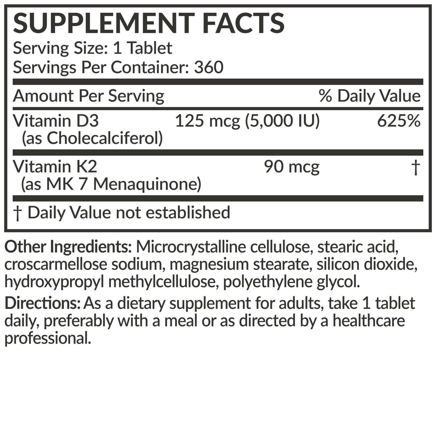 Futurebiotics Vitamin K2 with D3, 2 in 1 Support, 5000 IU Vitamin D3 & 90 mcg Vitamin K2 MK-7 Non-GMO, 120 Tablets