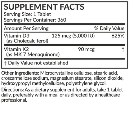 Futurebiotics Vitamin K2 with D3, 2 in 1 Support, 5000 IU Vitamin D3 & 90 mcg Vitamin K2 MK-7 Non-GMO, 120 Tablets