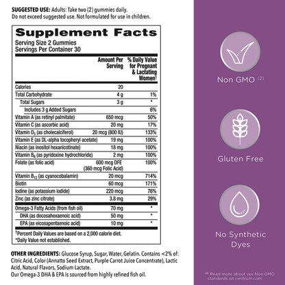 Centrum Prenatal Multivitamin Gummies with DHA and Folic Acid, Mixed Berry and Orange Flavors