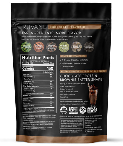 Truvani Organic Plant Based Protein Powder | Vanilla | 18 Servings | Vegan | 20g Pea Protein | Keto | Gluten & Dairy Free | Low Carb | No Added Sugar