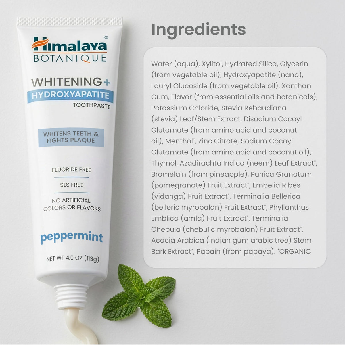 Himalaya Botanique Whitening+ Nano Hydroxyapatite Toothpaste, Mint, 4 oz