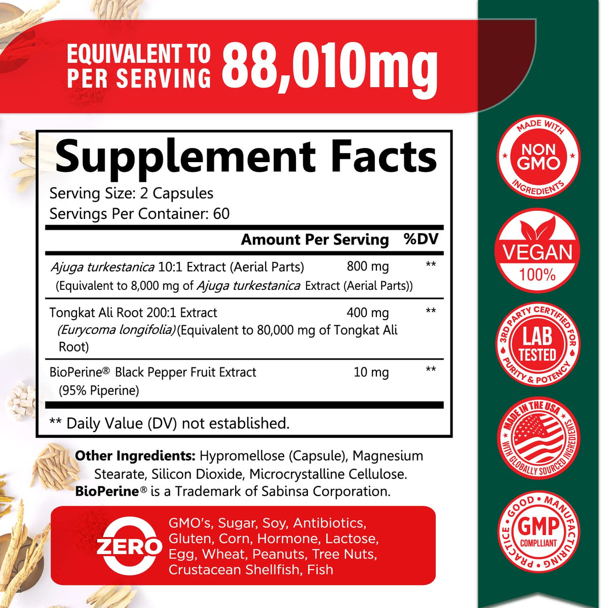 Turkesterone 8,000mg [Highest Purity] + BioPerine® for High Absorption Supplement