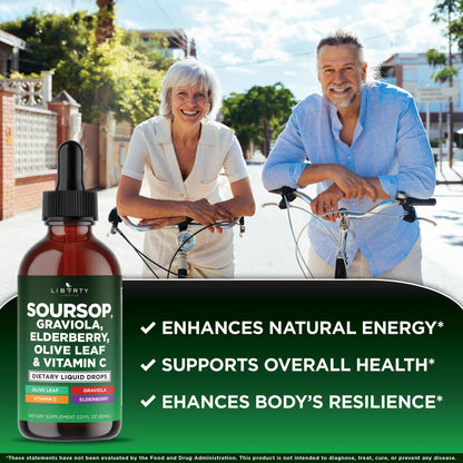 Liberty Lifestyle Soursop Liquid with Soursop Fruit and Leaves, Elderberry, Vitamin C and Olive Leaf - Multimineral & Vitamins Superfood - 4 oz