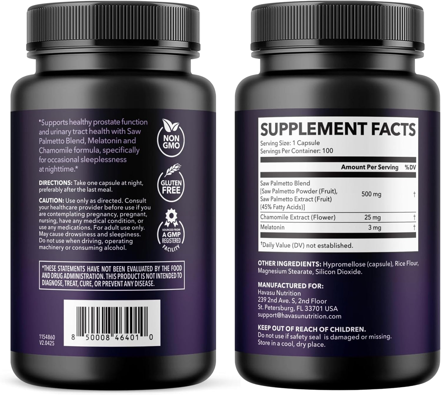 Saw Palmetto PM for Men w/ Melatonin, Night Time Bladder Support, 100 Count | Vegan, Non-GMO Saw Palmetto Extract & Melatonin to Reduce Urinary Frequency, Prostate Health Supplement, 100 Servings