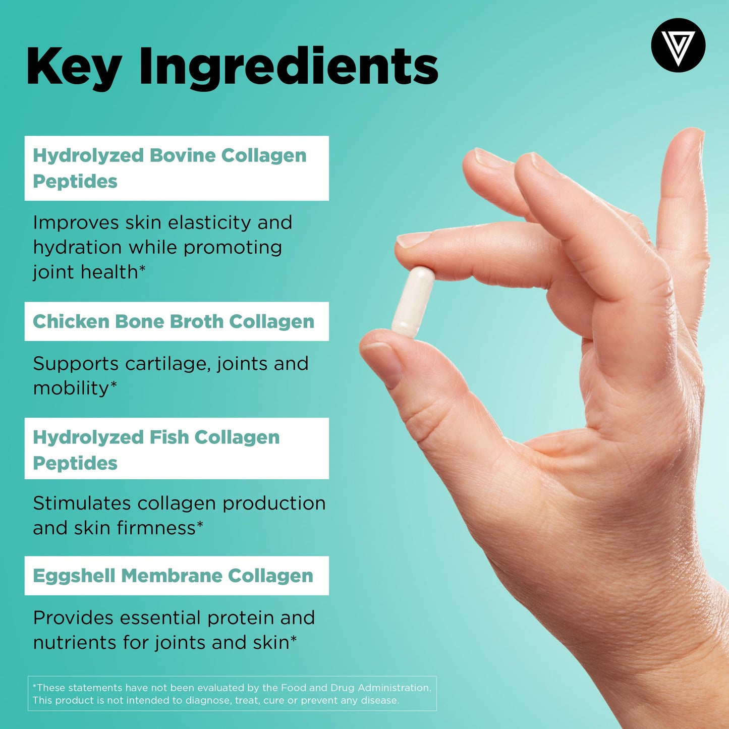 Vital Vitamins Multi Collagen Peptides Complex for Women & Men, 150 Pills | Supports Skin, Hair & Nails, 5 Collagen Types I II III V & X, Grass-Fed Non-GMO Collagen Supplements