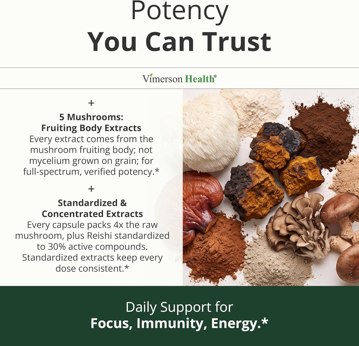 Lions Mane Supplement Capsules with Chaga, Reishi, Shiitake for Focus 60ct