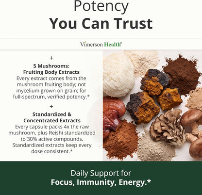 Lions Mane Supplement Capsules with Chaga, Reishi, Shiitake for Focus 60ct
