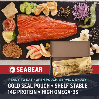 SeaBear Smoked Salmon Trio 18oz (3 x 6oz) Fillets Gift Box – Wild Alaska Sockeye, Wild Pink & Coho Fillets, Shelf Stable, Ready to Eat, 18 Ounce (3 x 6 Ounce) Filets