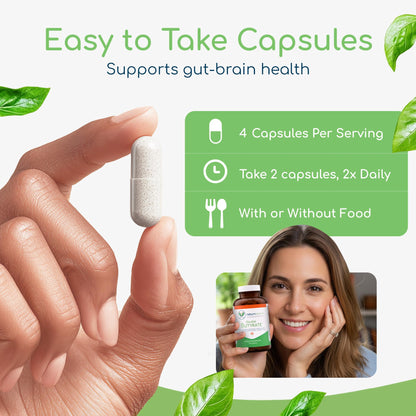 Double Butyrate Gut Health Supplement | Probiotic & Postbiotic Digestive Supplements for Gut Support | Enhances Immune, Brain, & Nervous System Function | Odor-Free Formula | 120 caps