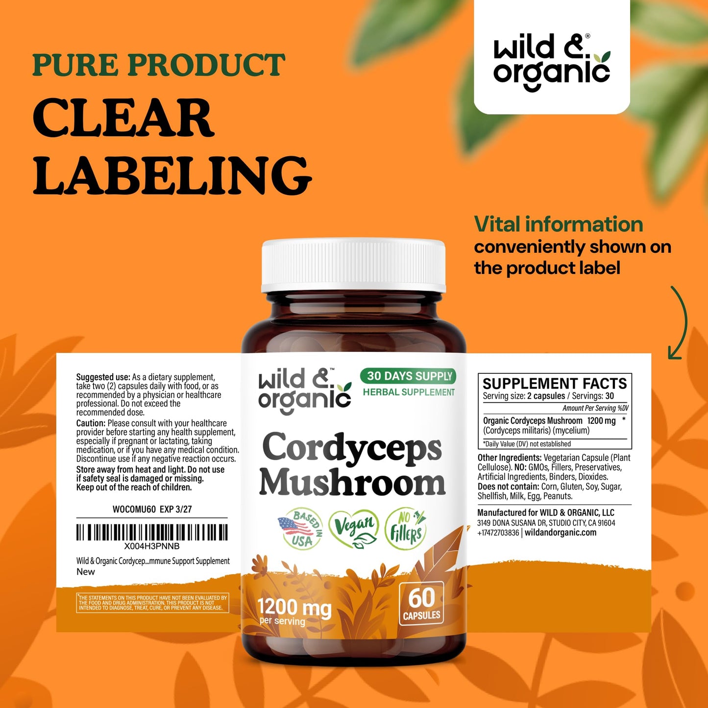 Wild & Organic Cordyceps Mushroom Tincture - Energy & Immune Support - Cordyceps Sinensis Extract Supplement - Liquid Mushroom Drops - Add to Tea & Mix with Powder - Sugar & Alcohol-Free - 4 fl oz