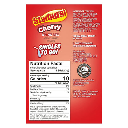 Starburst Cherry Singles To Go Sugar Free Drink Mix Packets - Pack of 6