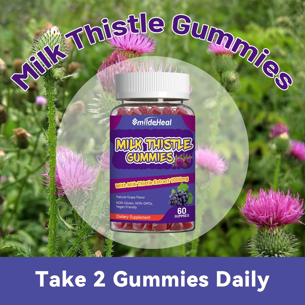 Milk Thistle Gummies 1000mg, Liver Detox, Antioxidant Support,60 Count | Milk Thistle Gummies, Milk Thistle Extract 1000mg, Liver Detox, Antioxidant Support, Milk Thistle Supplement, 60 Count