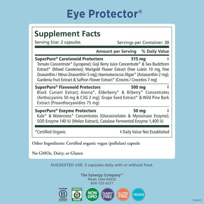PURE SYNERGY Eye Protector | 100% Natural, Vegan Eye Health Supplement | with Organic Astaxanthin, Lutein, & Zeaxanthin | for Healthy Vision (60 Capsules)