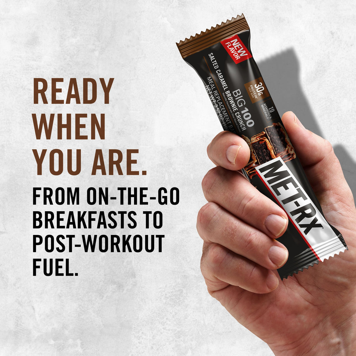 MET-Rx Big 100 Protein Bar, Meal Replacement Bar, 30G Protein, Salted Caramel Brownie