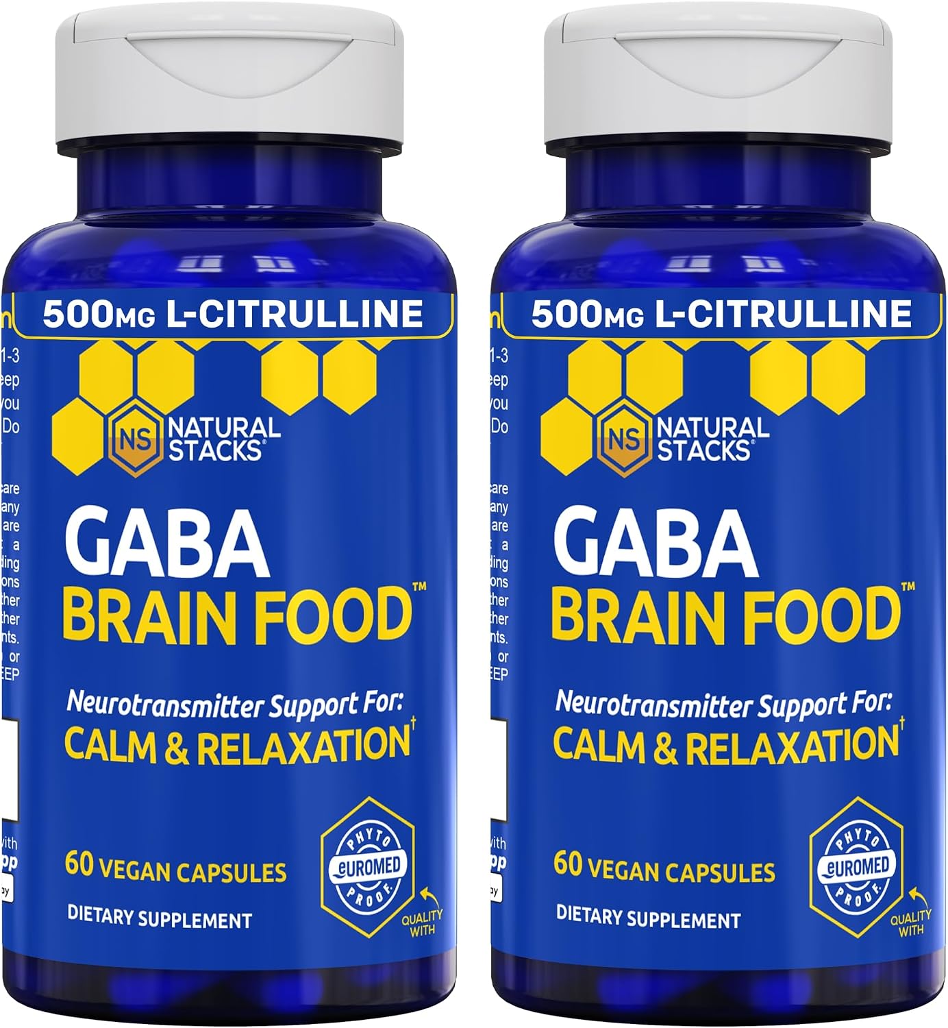 GABA Brain Food, Sleep & Relaxation Support with L-Citrulline, 120 Count | 633mg Gamma Aminobutyric Acid Supplement with Grape Seed Extract - Supports Sleep Function & Mood - Natural Stacks