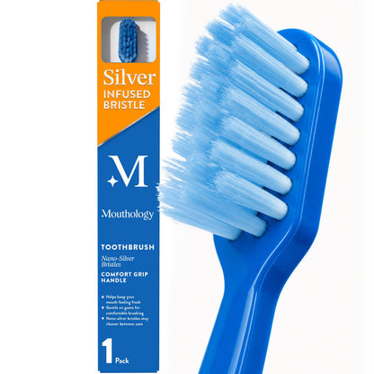 Mouthology Nano Silver Ultra Soft Toothbrush Adults - Manual Extra Tooth Brush Sensitive Gums Teeth - White Handle Bristles