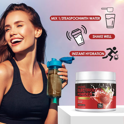 Sugar Free Electrolyte Powder Strawberry 70 Servings Refreshing Hydration Mix with Potassium, Sodium & Magnesium Fast-Absorbing Hydration Supplement, Gluten-Free, Ideal for Athletes