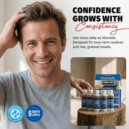 Kirkland Minoxidil for Men Liquid, Extra Strength Hair Regrowth Treatment 5%, 6 Months Supply - Upgraded Dropper Applicator and Bonus Free Guide Included