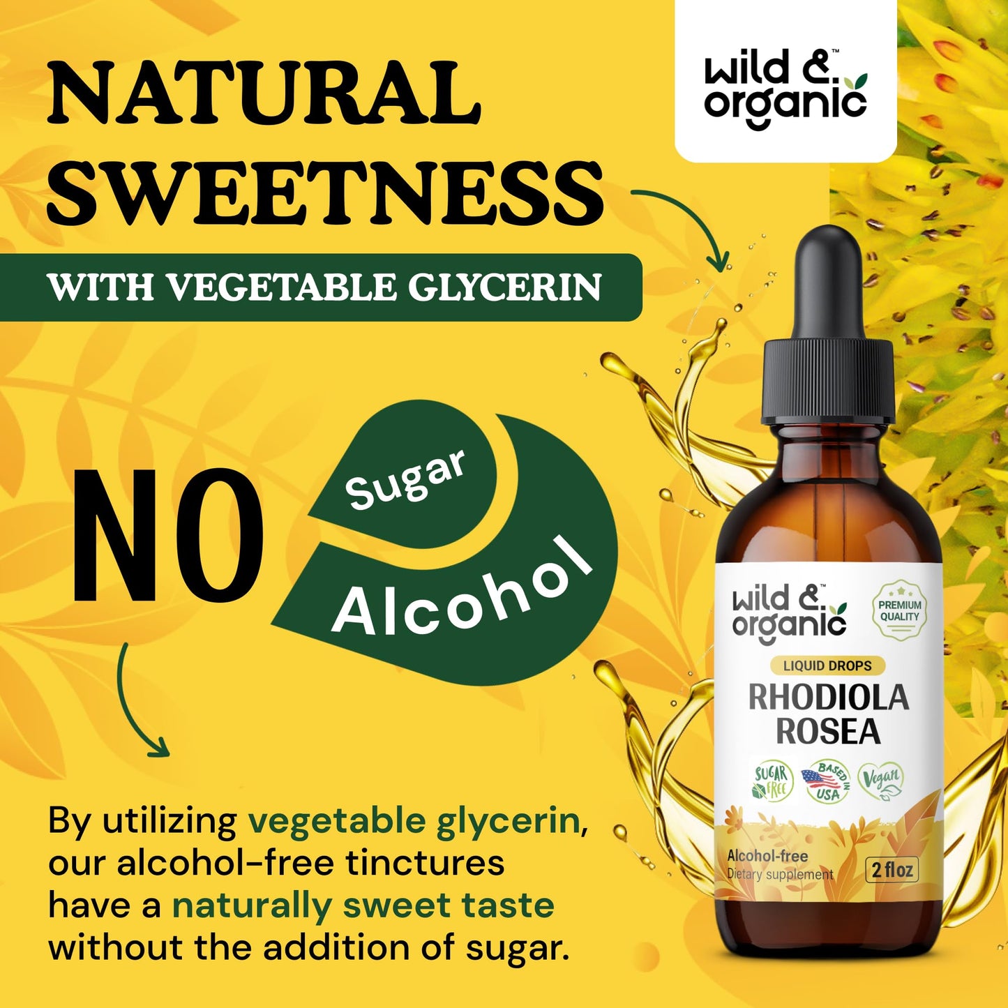 Wild & Organic Rhodiola Rosea Tincture - Rhodiola Rosea Supplement for Mood Support - Relaxing Root Extract Liquid Drops - Vegan, Sugar & Alcohol-Free - 4 fl oz