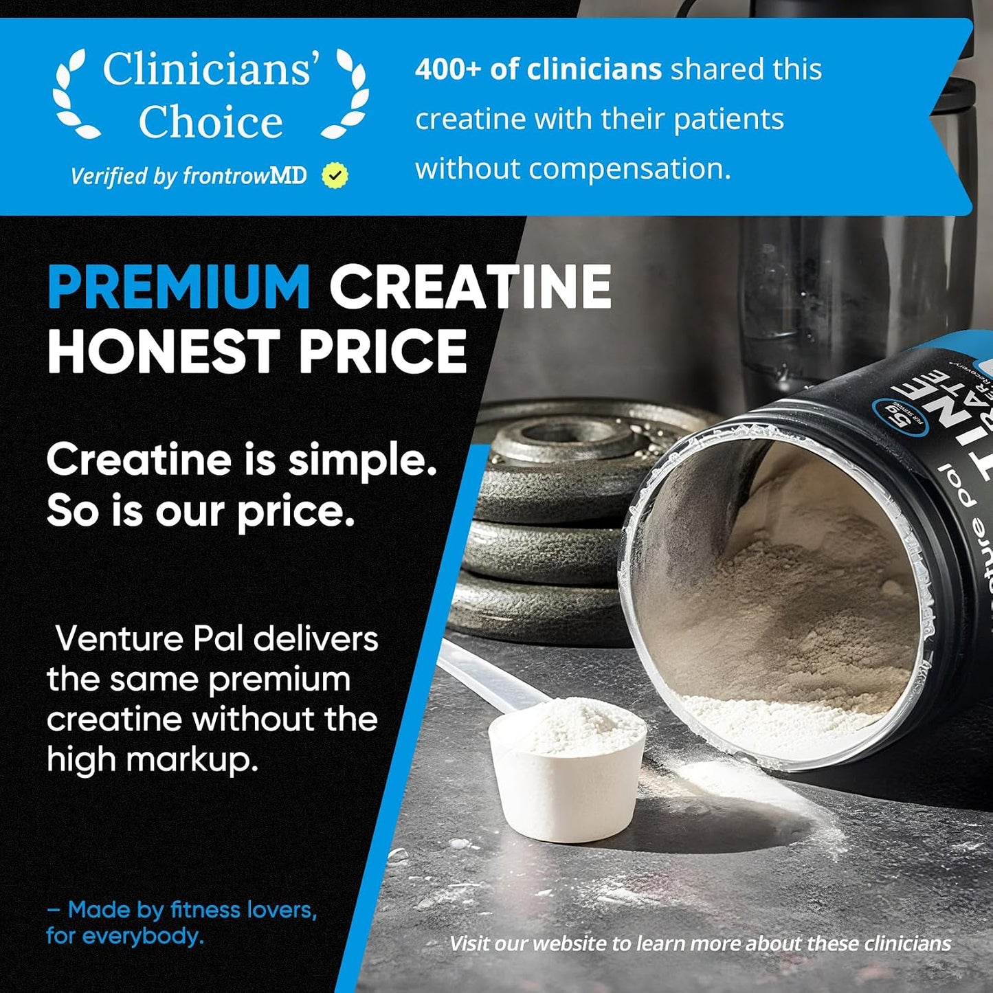 Venture Pal 100% Pure Micronized Creatine Monohydrate Powder 5g Per Serving | Vegan, Keto, GMO-Free & Gluten Free, Creatina Monohidratada en Polvo for Women & Men, Unflavored