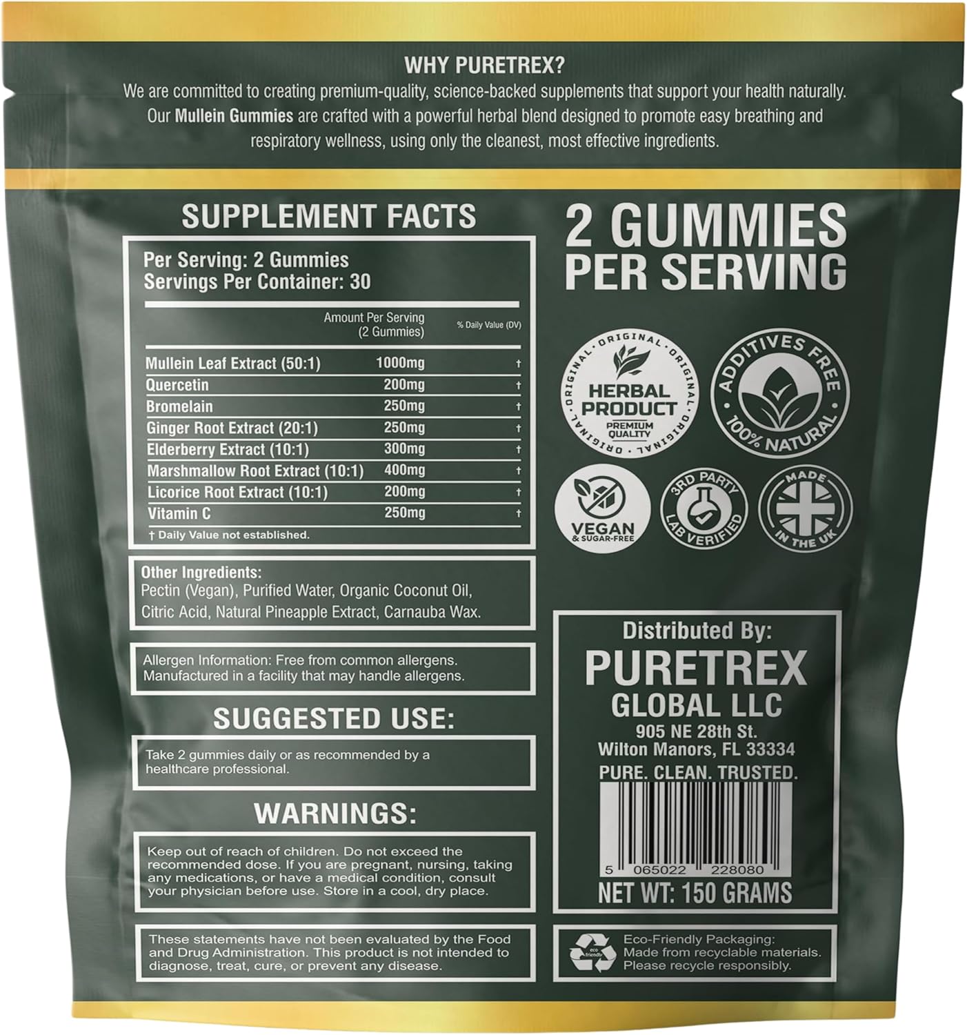 Mullein Gummies 60 Count, 8 in 1 Herbal Blend for Respiratory Support, Lung & Immune Care, Mullein Leaf Extract, Elderberry, Vitamin C, Ginger Root, Quercetin, Bromelain, Pineapple Flavor