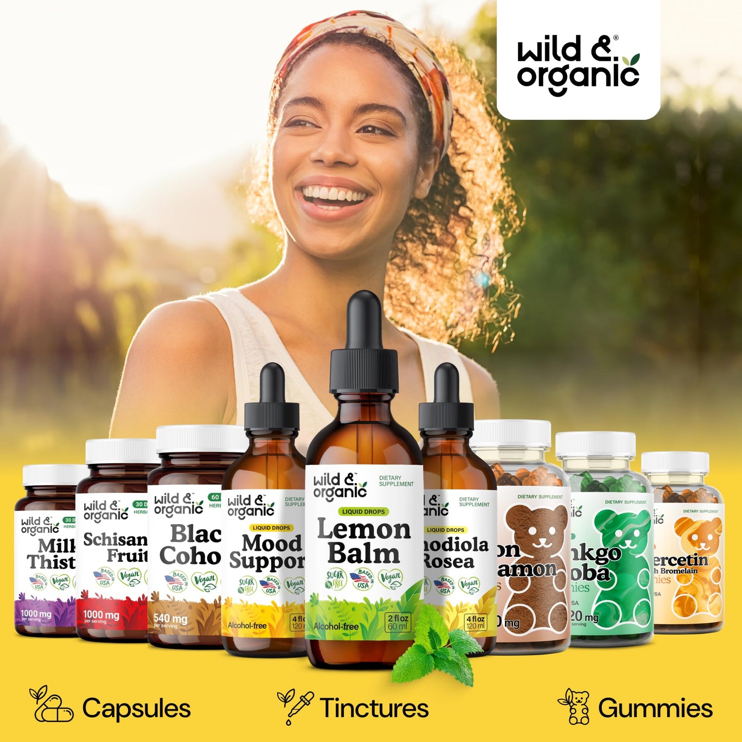 Wild & Organic Lemon Balm Tincture - Good Mood Support - Melissa Lemon Balm Extract Drops - Add to Tea for Relaxation - Vegan, Sugar & Alcohol-Free Leaf Supplement - 4 fl oz