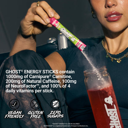 GHOST Sugar-Free Energy Drink Packets, Welch's Grape - 200mg of Natural Caffeine, Daily Vitamins & More, No Artificial Colors - Pre-Workout Energy Drink Mix - 24 On The Go Sticks