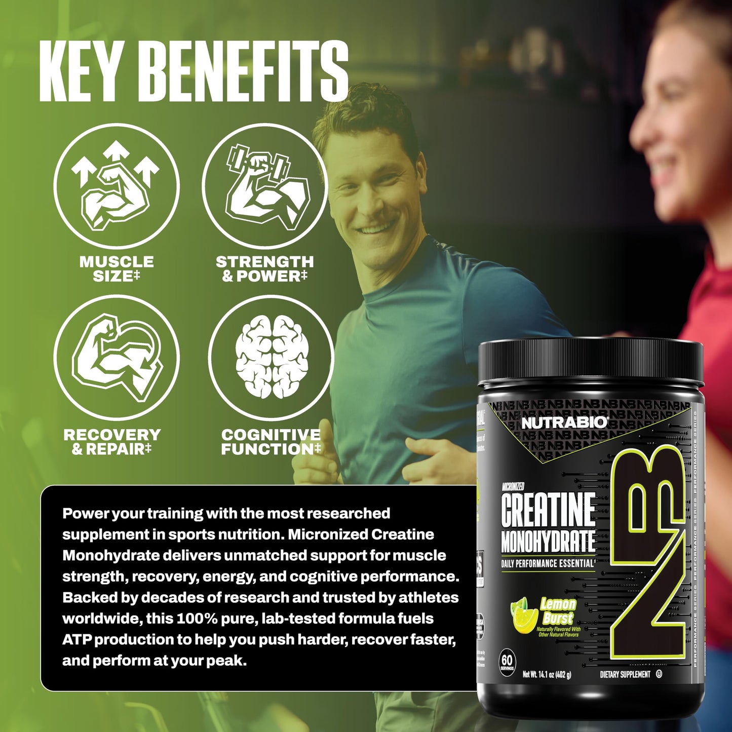 NutraBio Pure Micronized Creatine Monohydrate Powder Supplement, Unflavored, (300 g) - Supports Bulk Muscle Energy, Recovery, and Strength - HPLC Tested Creatine Powder Supplement for Men and Women
