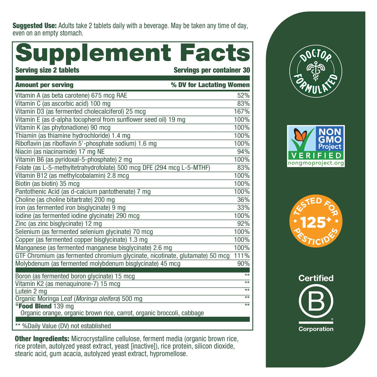 MegaFood Baby & Me 2 Postnatal Vitamins for Breastfeeding Moms with Folate