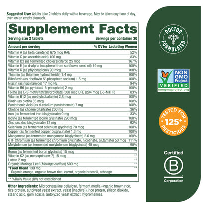 MegaFood Baby & Me 2 Postnatal Vitamins for Breastfeeding Moms with Folate