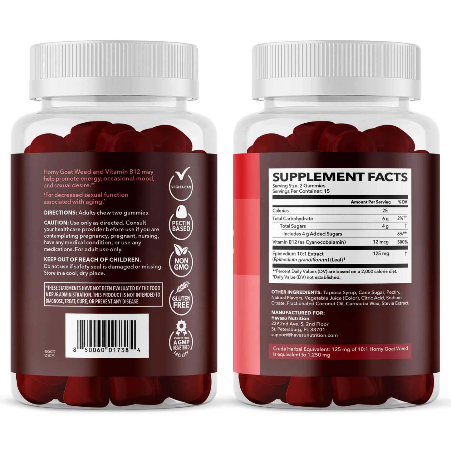Horny Goat Weed Gummies with Vitamin B12, Raspberry Flavor, 30 Servings | Vegan, Non-GMO Horny Goat Weed Gummies to Support Drive, Vitality and Performance for Men, 60 Count, 1-Month Supply