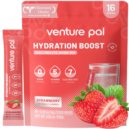 Venture Pal Sugar Free Electrolyte Powder, Liquid Daily IV Hydration Packet | 7 Electrolytes & 5 Vitamins, Electrolytes Dink Mix for Party Recovery & Instantly Hydration, Vegan, Keto-Friendly, 16 Sticks