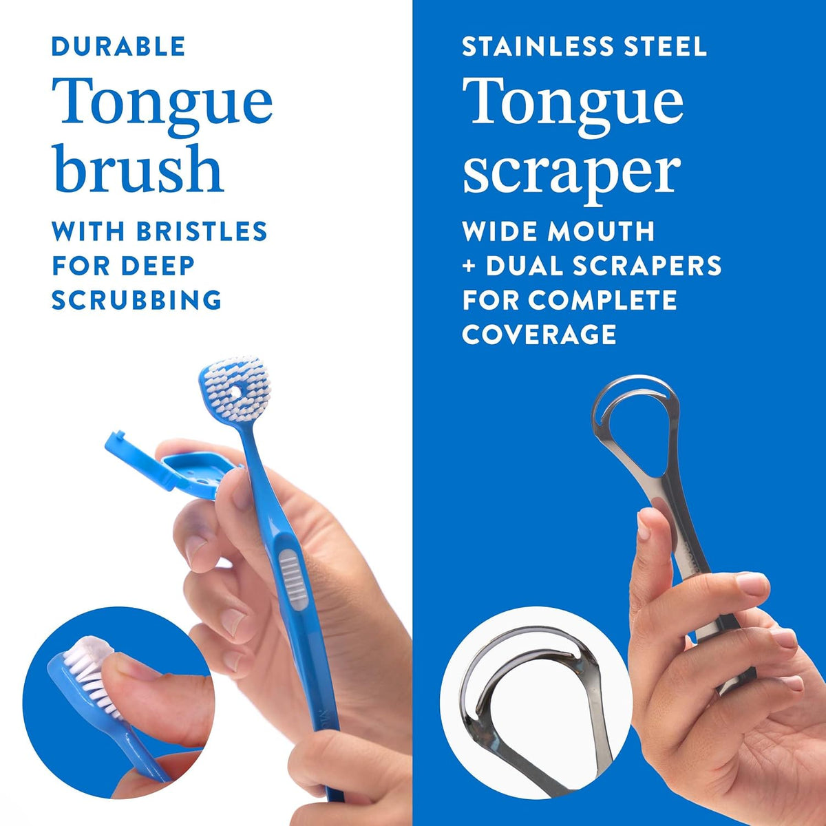 Mouthology Soft Bristle Tongue Brush and Tongue Scraper for Adults (2 Pack) and 10% Nano Hydroxyapatite Toothpaste (Fluoride Free)