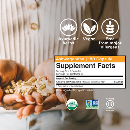 Organic India Ashwagandha Herbal Supplement - Stress Response Support, Vegan, Gluten